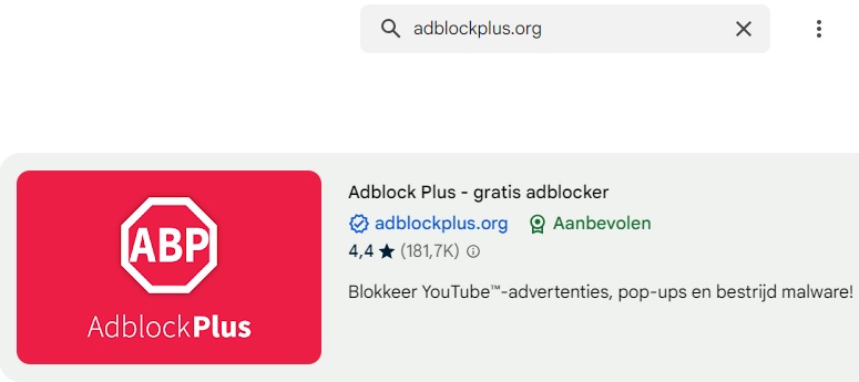 Adblock Plus zoeken in store Adblock Plus zoeken in store