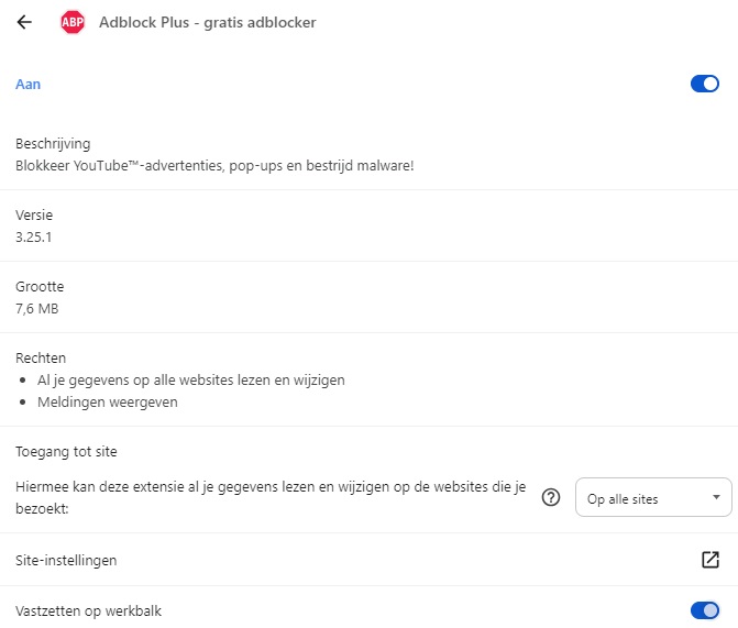 Vastzetten op werkbalk AAN Vastzetten op werkbalk AAN
