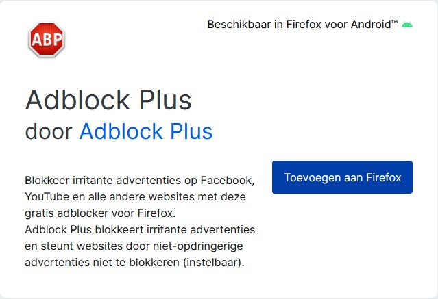 Adblock Plus toevoegen aan Firefox Adblock Plus toevoegen aan Firefox