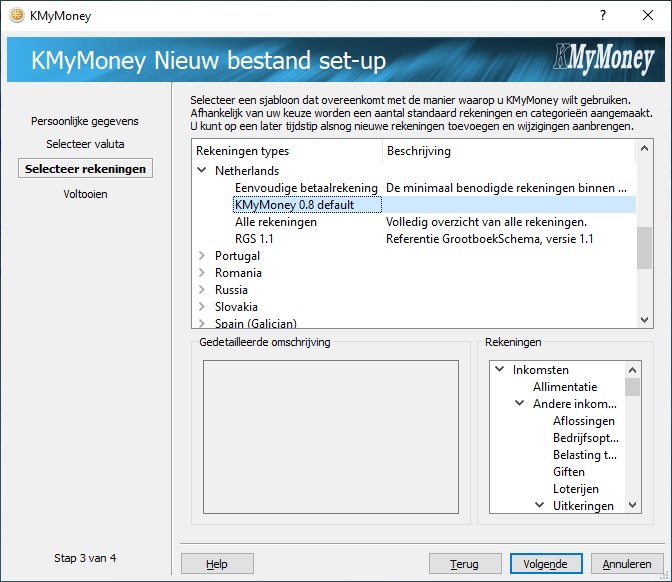 Selecteer rekeningen, KMyMoney 0.8 default Selecteer rekeningen, KMyMoney 0.8 default