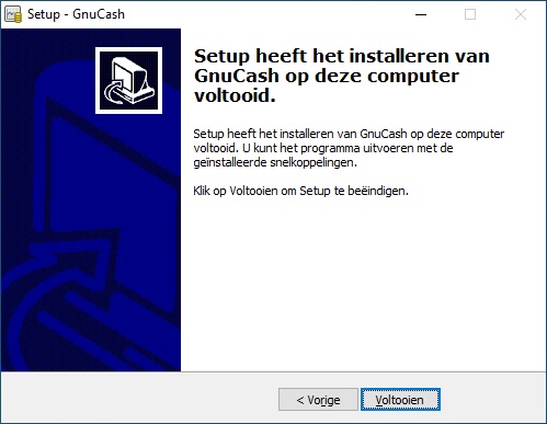 Setup heeft het installeren van GnuCash op deze computer voltooid Setup heeft het installeren van GnuCash op deze computer voltooid